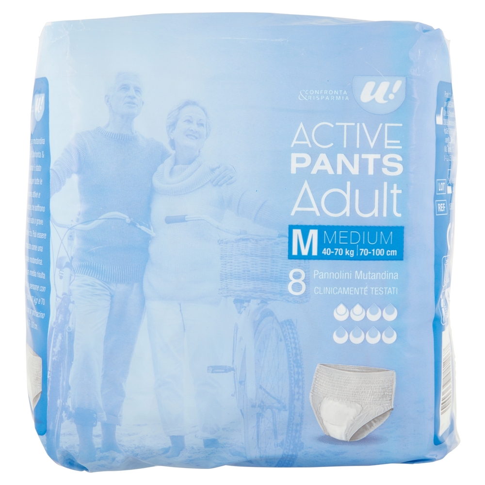 Pannolino Adulto Active Pants Adult Medium U! Confronta e Risparmia - 8 Pezzi